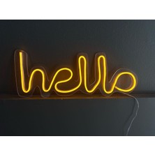Hello Sarı Neon LED Duvar Tabela Pleksi