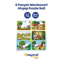 Nasyonel Toys Çocuklar Için 6’lı Ahşap Montessori Puzzle Seti – Eğitici Yapboz –
