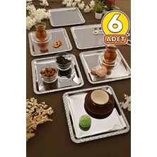 Aksesuar Evreni Pave Paslanmaz Kare Desenli Sunum Tepsisi Gümüş 6 Lı Takım