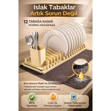Culiq Tabak Tutucu & Kurutma Matı Seti – 12 Tabak Kapasiteli – Çatal Kaşık Bölmeli