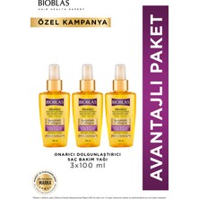 Bioblas Keratin & Kolajen Onarıcı Dolgunlaştırıcı Saç Bakım Yağı 3 x 100 ml Ince Yıpranmış Saçlar