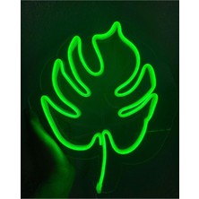 Monstera Bitki Yeşil Neon LED Duvar Tabela Pleksi