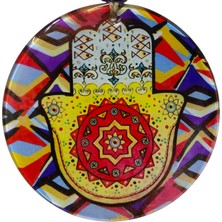 Mixperi Renkli Geometrik Desenli Cam Hamsa Eli - Nazarlık Ev Hediyesi (16 Cm)
