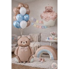 Joyane Ponçik Ayı Retro Gökkuşağı Balon Konsepti | Kahverengi Ayıcık, Kek & Mavi Kahve Pastel Set