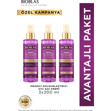 Bioblas Keratin Kolajen Sıvı Saç Kremi 3 x 200 ml - Onarıcı, Dolgunlaştırıcı, Kolay Tarama