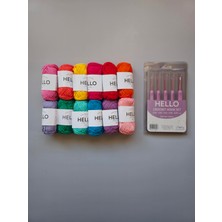 10 Adet Pastel Renkler 25 Gram Hello Koton Iplik + Hello Tığ Seti