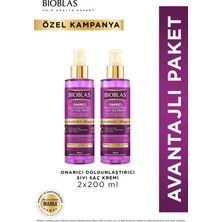 Bioblas Keratin Kolajen Sıvı Saç Kremi 2 x 200 ml - Onarıcı, Dolgunlaştırıcı, Kolay Tarama