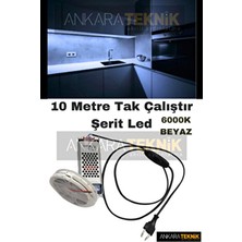 Mutfak Dolabı Için 10 Mt. Şerit LED 12V Adaptör Aç Kapa Anahtarlı (Beyaz RENK-6000K)
