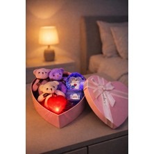 Marsilyan Kalp Kutuda 3 Ayıcıklı Işıklı Kalpli Kar Küresi Hediye Seti – Sevgiliye - Eşe - Arkadaşa Özel MR