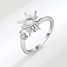 Mith Sb Takı Paslanmaz Çelik Ayarlanabilir 360˚ Dönen (Anti Stres) Güneş Yüzük-Sılver