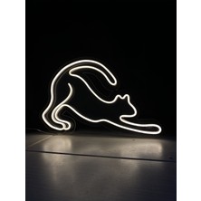 Beyaz Kedi Neon LED Duvar Tabela Pleksi