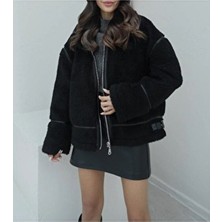 Lacase Suni Kürklü Siyah Peluş Ceket