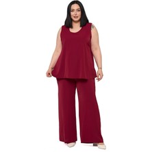 Disentis Modest Büyük Beden Kolsuz Bluz Bol Paça Pantolon Bordo Ikili Takım