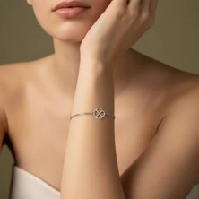 G&A Jewels 925 Ayar Gümüş ve Pırlanta Taşlı Kalpli Yonca Çift Zincirli Bileklik