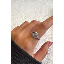 Leo'Stone Premium Seri Clarie Damla Tek Taş Tasarım Ayarlanabilir Kadın Çelik Yüzük