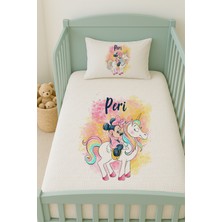Lilabio %100 Pamuk Isme Özel Isimli 100X150 cm Pike Seti Unicorn ve Minnie