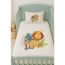 Lilabio %100 Pamuk Isme Özel Isimli 100X150 cm Pike Seti Taçlı Aslan