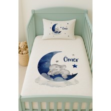 Lilabio %100 Pamuk Isme Özel Isimli 100X150 cm Pike Seti Ayda Uyuyan Fil