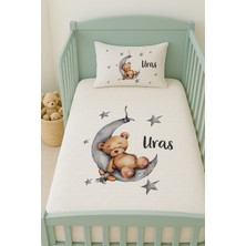 Lilabio %100 Pamuk Isme Özel Isimli 100X150 cm Pike Seti Ayda Uyuyan Ayıcık