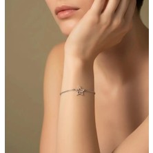 G&A Jewels 925 Ayar Gümüş ve Pırlanta Taşlı Yıldız Çift Zincirli Bileklik