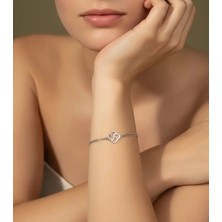 G&A Jewels 925 Ayar Gümüş ve Pırlanta Taşlı Yonca Çift Zincirli Bileklik
