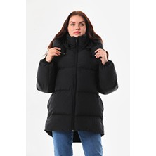 Roba Kadın Kapüşonlu Siyah Su Itici Şişme Mont Kaban Rüzgar Geçirmez Özellikli Oversize Model