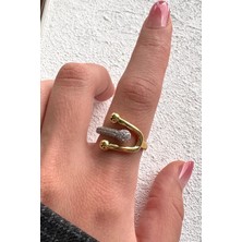 Leo'Stone V.ı.p Çift Renk Seri Lucky Curve Drop Tasarım Zirkon Taş Detaylı Ayarlanabilir Çelik Yüzük