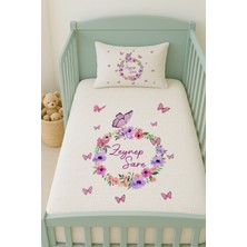 Lilabio %100 Pamuk Isme Özel Isimli 100X150 cm Pike Seti Mor Çiçek ve Kelebek Çemberi