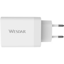 Wesdar AC289-1C1A Hızlı Şarj Adaptörü Gan 45W Dahili Geri Sarılabilir Type-C Kablolu (Type-C + Usb-A)
