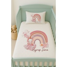 Lilabio %100 Pamuk Isme Özel Isimli 100X150 cm Pike Seti Balonlu Prenses Tavşan