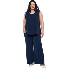 Disentis Modest Büyük Beden Kolsuz Bluz Bol Paça Pantolon Lacivert Ikili Takım
