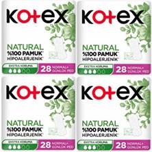 Kotex Natural Normal Ekstra Koruma 28 Adet x 4 Paket %100 Pamuklu Hijyenik Ped