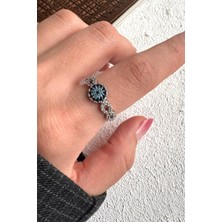 Leo'Stone Sonsuzluk Detaylı Nazar Boncuğu Tasarım Ayarlanabilir Kadın Çelik Yüzük