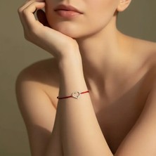 G&A Jewels 925 Ayar Gümüş ve Pırlanta Taşlı Kalp Kırmızı Ipli Bileklik
