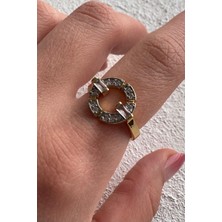 Leo'Stone V.ı.p Çift Renk Seri Baget Zirkon Taşlı Halka Tasarım Gold & Silver Ayarlanabilir Kadın Çelik Yüzük