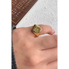 Leo'Stone Gold Plaka Tasarım Zirkon Taşlı Kutup Yıldızı Model Ayarlanabilir Serçe Parmak Yüzüğü