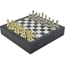 Aesco Büyük Boy Metal Klasik Satranç Tk. Parlak ve Mermer Desenli Sandıklı Mdf TAHTASI(36X36X6 Cm.)