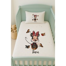 Lilabio %100 Pamuk Isme Özel Isimli 100X150 cm Pike Seti Minnie ve Kuşlar