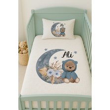 Lilabio %100 Pamuk Isme Özel Isimli 100X150 cm Pike Seti Mavili Ayıcık ve Aydede