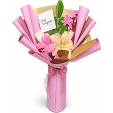 Waxera -Şönil Pembe Krem Lilyum Buketi – Pembe Gold Ambalaj