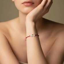 G&A Jewels 925 Ayar Gümüş ve Pırlanta Taşlı Fil Kırmızı Ipli Bileklik