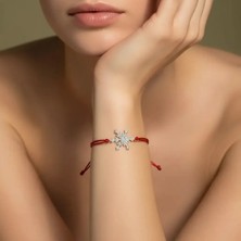 G&A Jewels 925 Ayar Gümüş ve Pırlanta Taşlı Kar Tanesi Kırmızı Ipli Bileklik