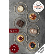 Vienev 6lı 19 cm Crystal Gold Çizgili Cam Pasta Tabağı Servis Seti