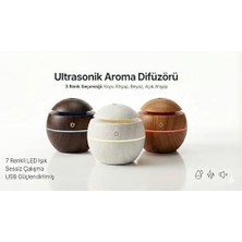 Aesco Store Ultrasonik Hava Nemlendirici ve Aroma Difüzörü - 3 Farklı Renk Seçeneği (Beyaz, Açık ve Koyu Ahşap) - Küre Tasarım Buhar Makinesi, LED Işıklı ve Sessiz Oda Kokusu Yayıcı (Usb) (Beyaz)