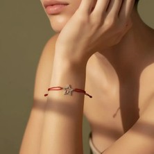 G&A Jewels 925 Ayar Gümüş ve Pırlanta Taşlı Yıldız Kırmızı Ipli Bileklik