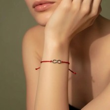 G&A Jewels 925 Ayar Gümüş ve Pırlanta Taşlı Sonsuzluk Kırmızı Ipli Bileklik
