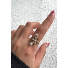 Leo'Stone Özel Seri Incili Yusufcuk Tasarım Ayarlanabilir Kadın Çelik Yüzük