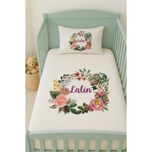 Lilabio %100 Pamuk Isme Özel Isimli 100X150 cm Pike Seti Güllü Kelebek Çemberi