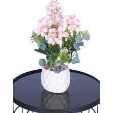 Yapay Çiçek Sitesi Beton Saksıda Yapay Şeftali Çiçeği Tanzimi Pudra