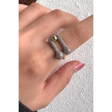Leo'Stone V.ı.p Çift Renk Seri Lock Me Tasarım Zirkon Taşlı Marka Model Ayarlanabilir Çelik Yüzük
